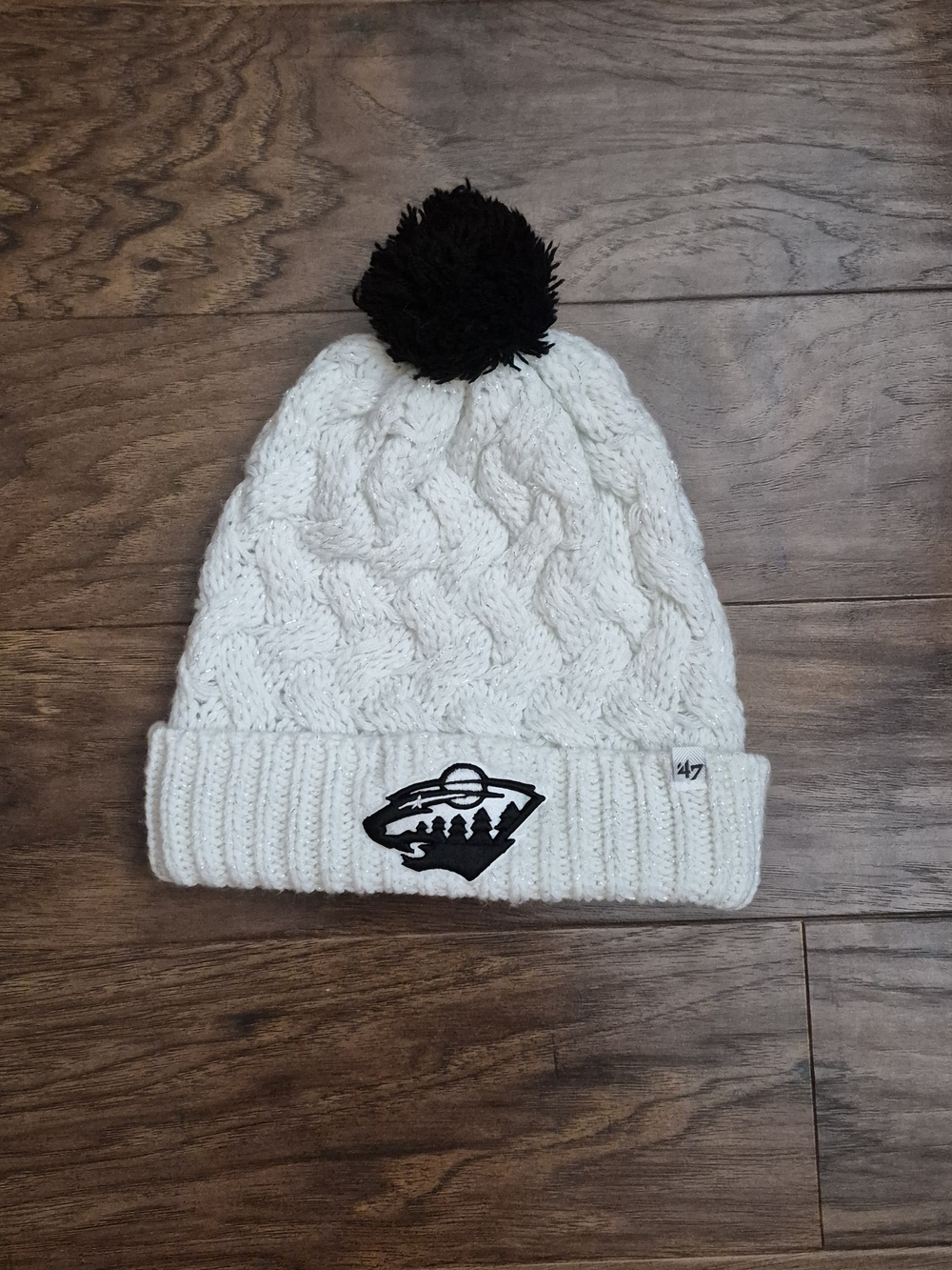 Minnesota Wild NHL Black And White Knit Winter Hat with Black Pom and Patch